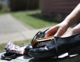 polishing shoes